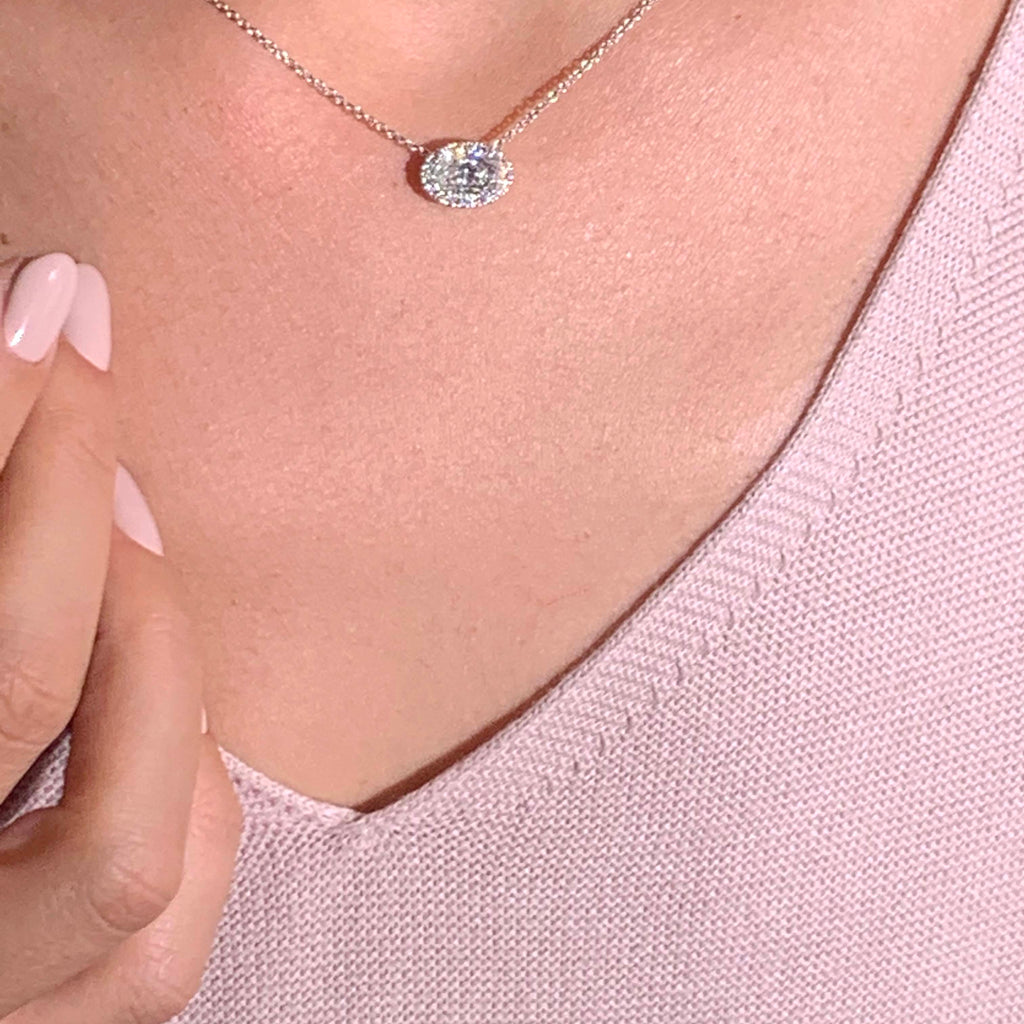 1.0 CT Oval Halo Lab Grown Diamond Necklace