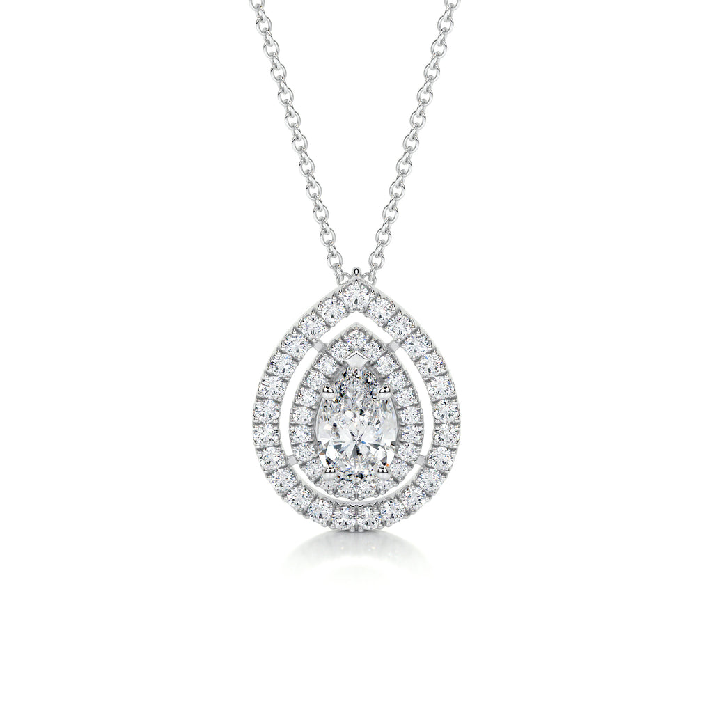 1.0 CT Pear Double Halo  Lab Grown Diamond Necklace