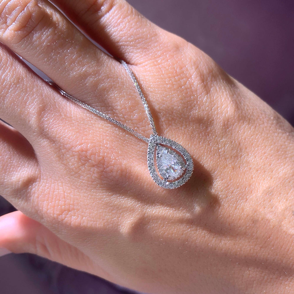 1.0 CT Pear Double Halo  Lab Grown Diamond Necklace