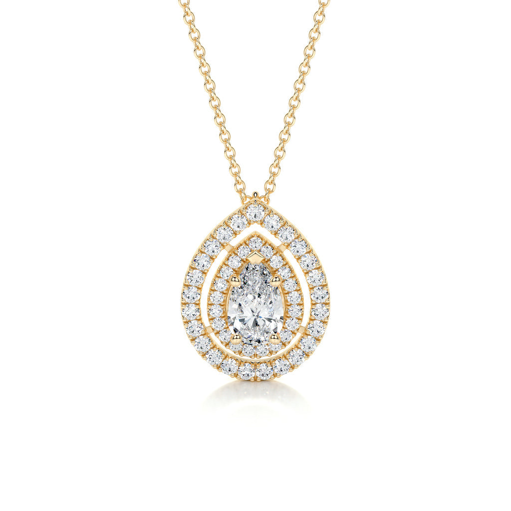 1.0 CT Pear Double Halo  Lab Grown Diamond Necklace