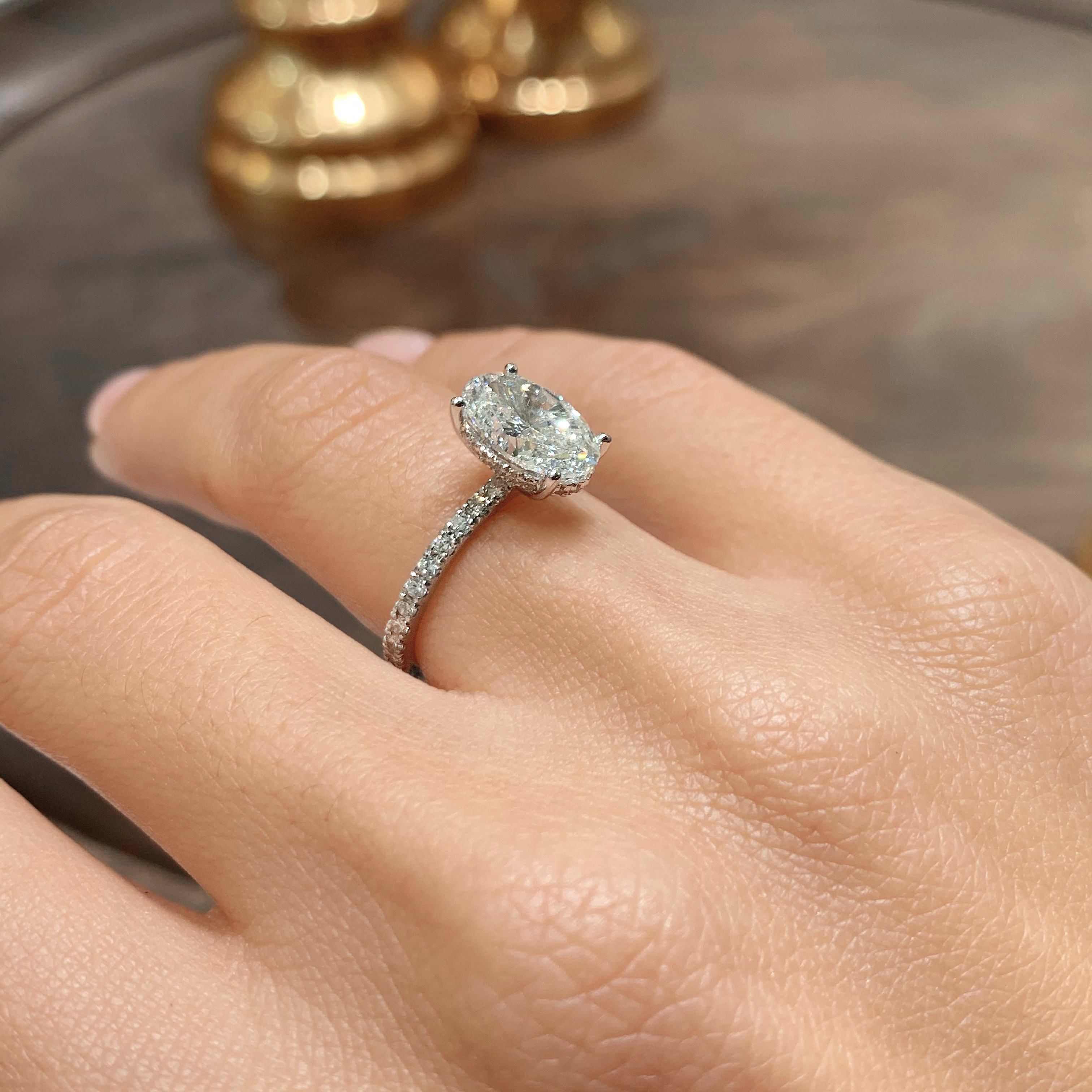 Oval Hidden Halo Pave Lab Grown Diamond Engagement Ring