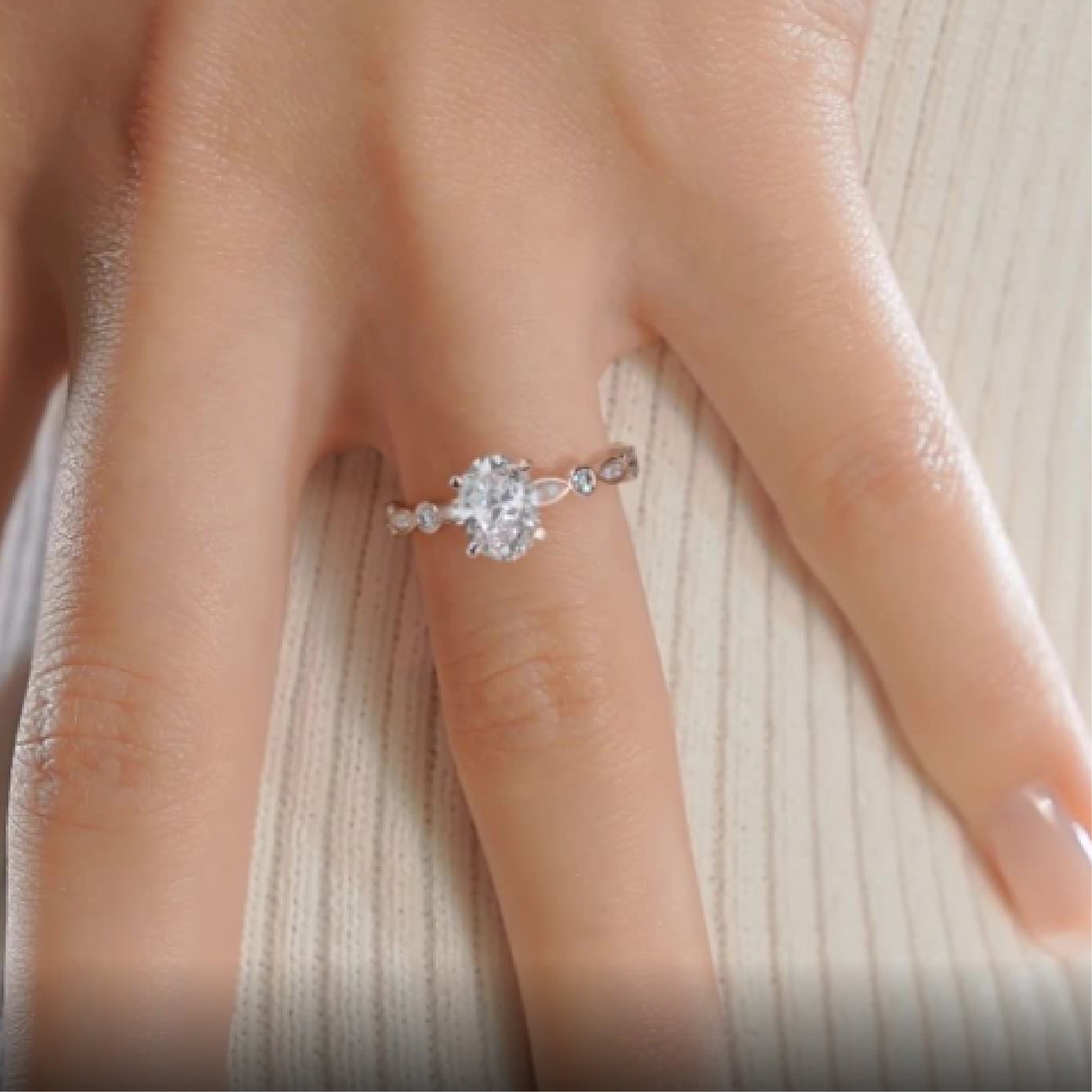 Oval Dainty Pave Lab Grown Diamond Engagement Ring