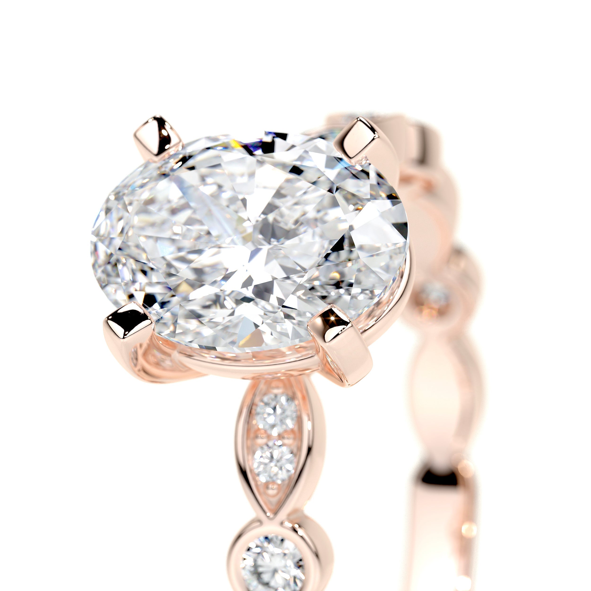 Oval Dainty Pave Lab Grown Diamond Engagement Ring
