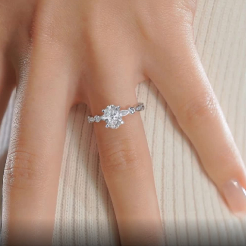 Oval Dainty Pave Lab Grown Diamond Engagement Ring