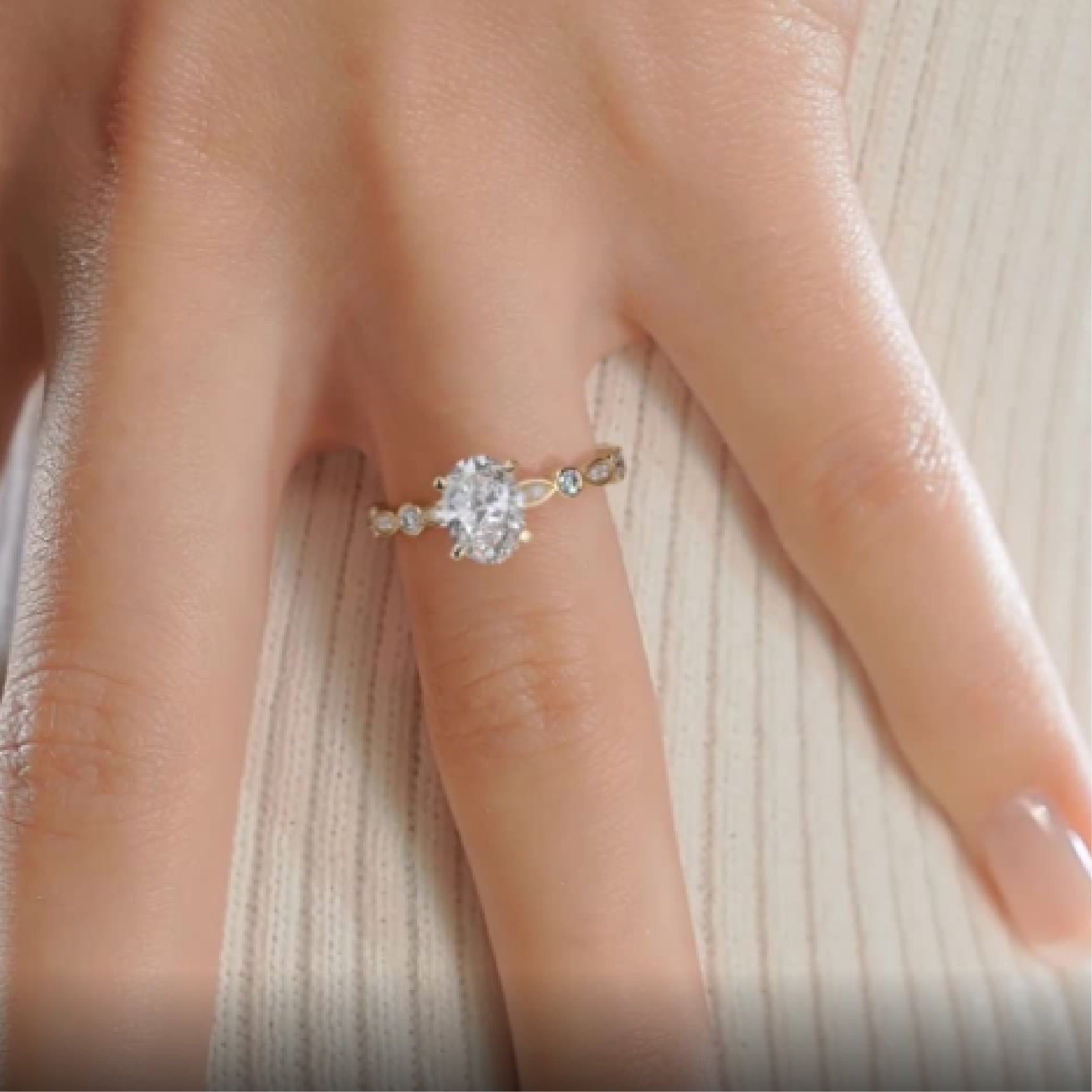Oval Dainty Pave Lab Grown Diamond Engagement Ring