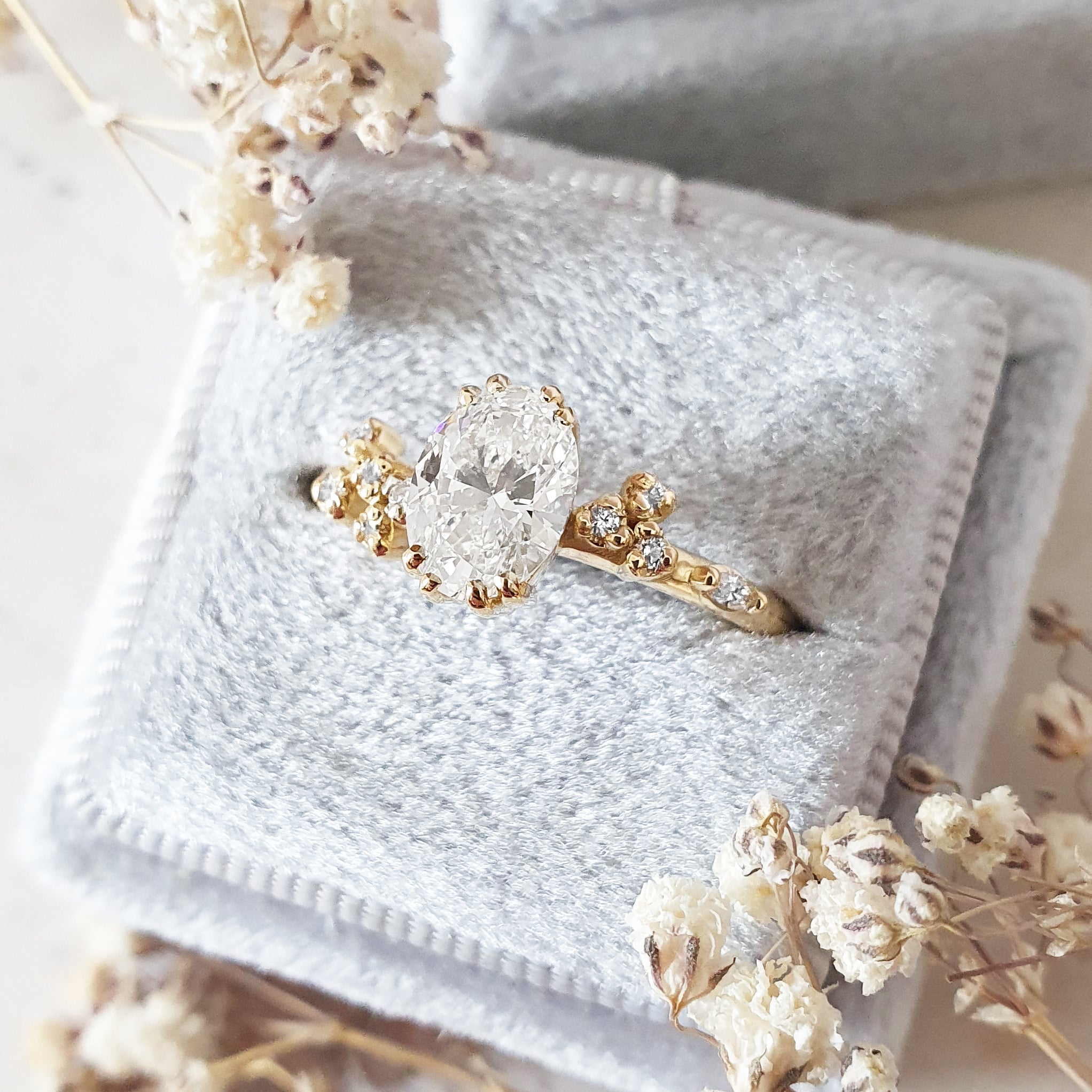 Oval Art Deco Lab Grown Diamond Engagement Ring