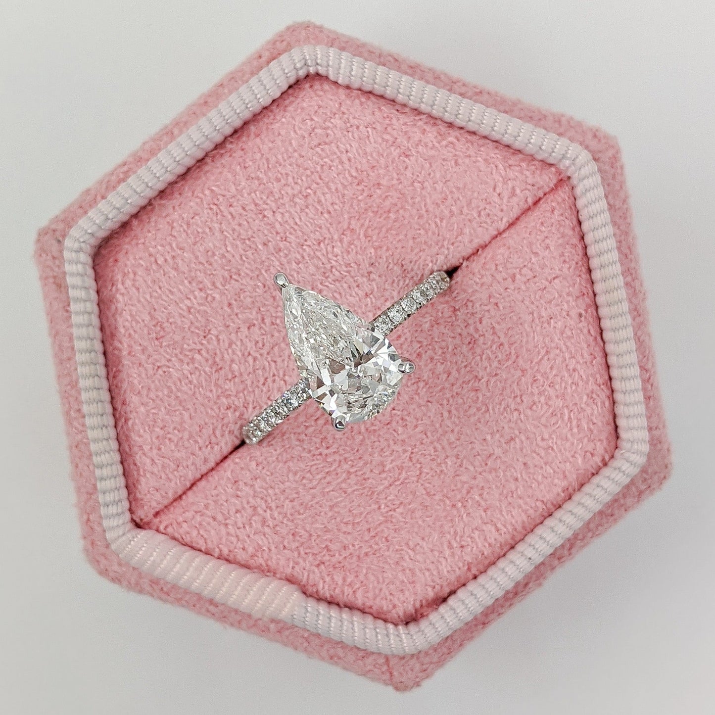 1.7 CT Pear Cut Pave CVD G/VS2 Diamond Engagement Ring 1