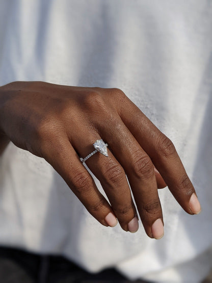 1.7 CT Pear Cut Pave CVD G/VS2 Diamond Engagement Ring 9