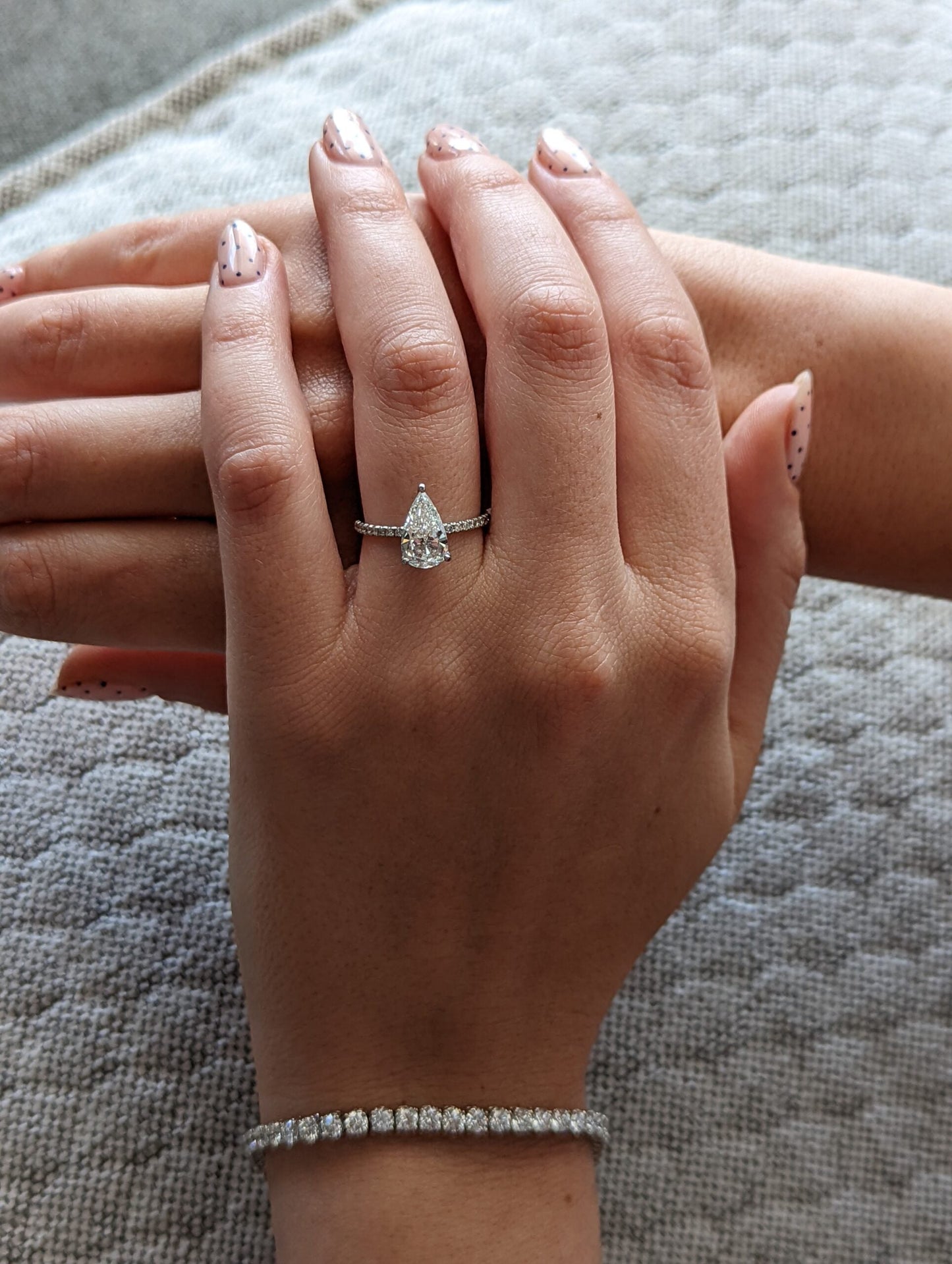 1.7 CT Pear Cut Pave CVD G/VS2 Diamond Engagement Ring 3