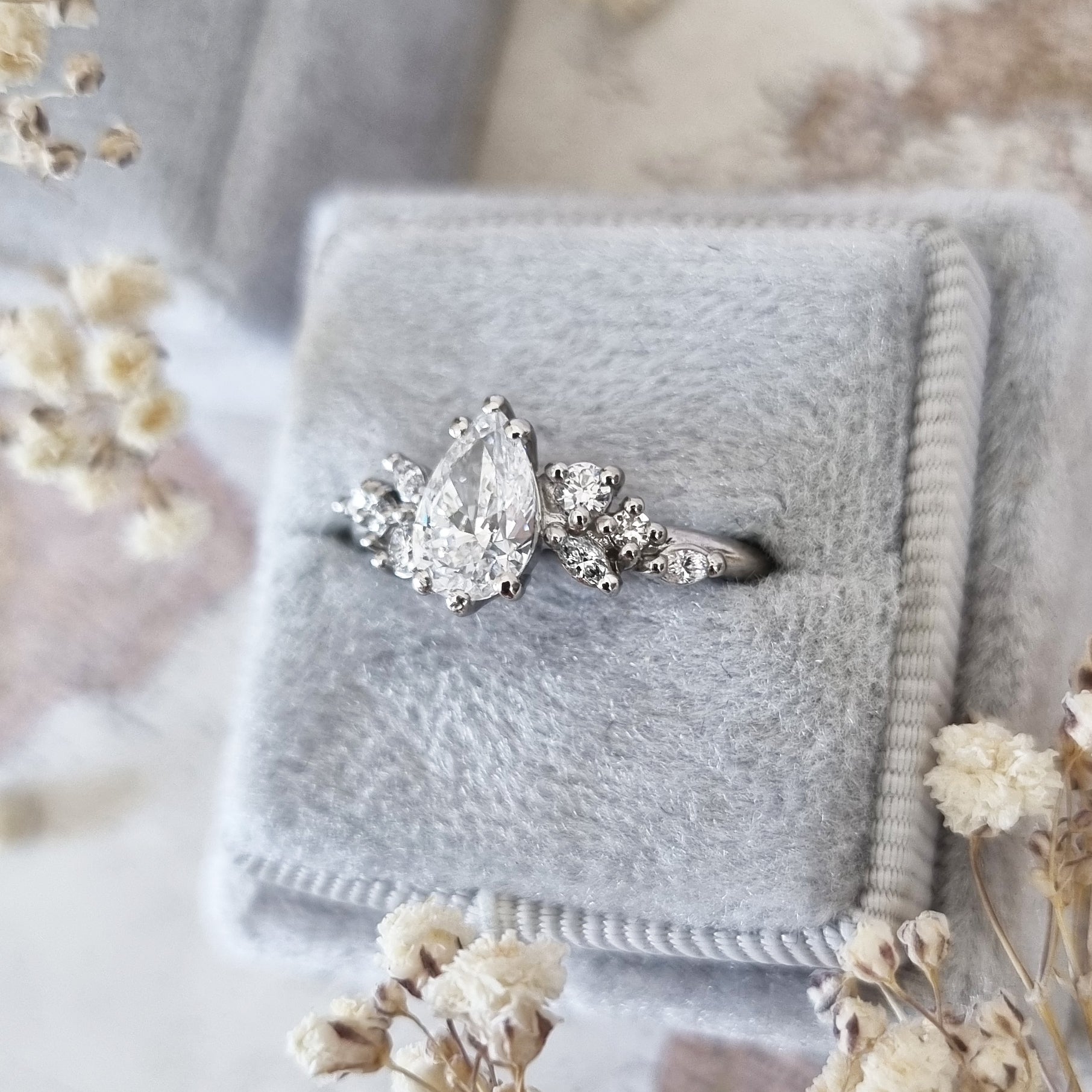 Pear Cluster Lab Grown Diamond Engagement Ring