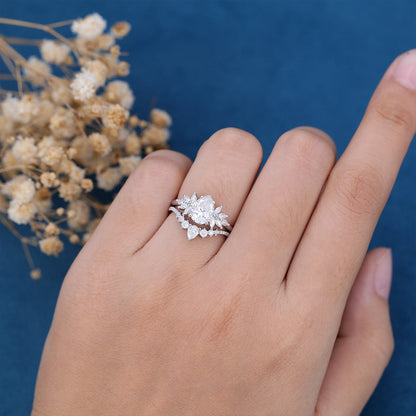 1.0 CT Pear Shaped Moissanite Cluster Bridal Set 2