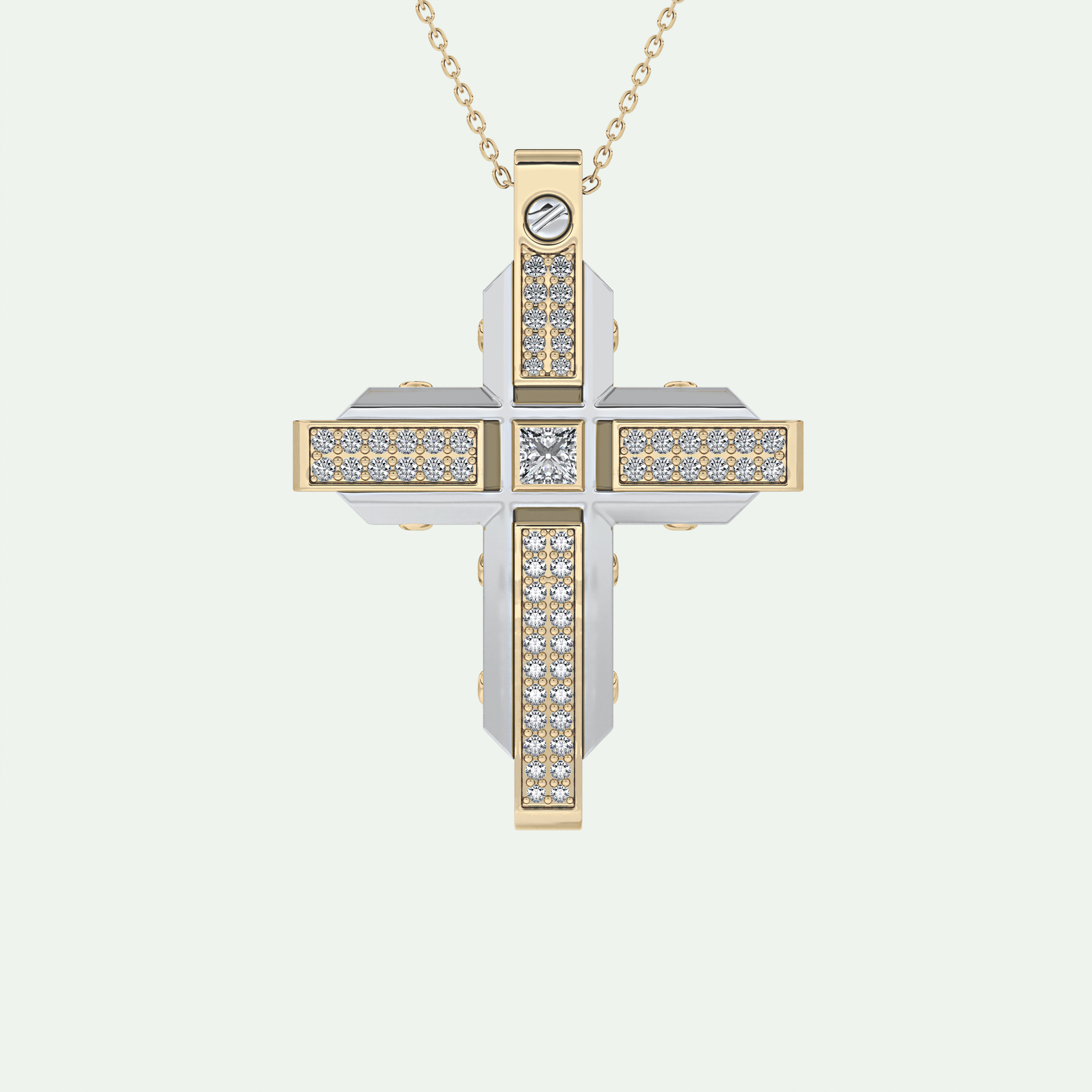 0.60 CT Unique Princess & Round Moissanite Diamond Stones Cross Necklace For Him 10