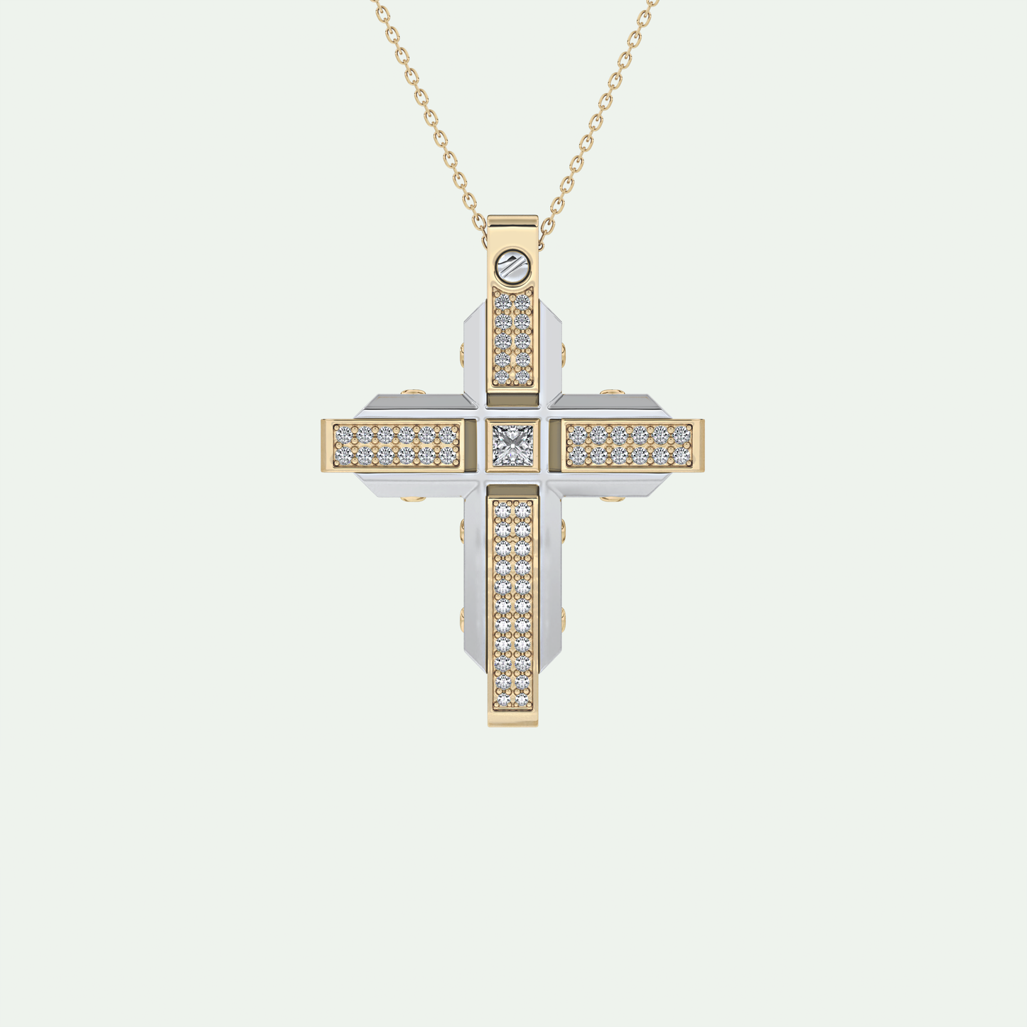 0.60 CT Polished Finish Cross Moissanite Diamond Two Tone Necklace For Him 1