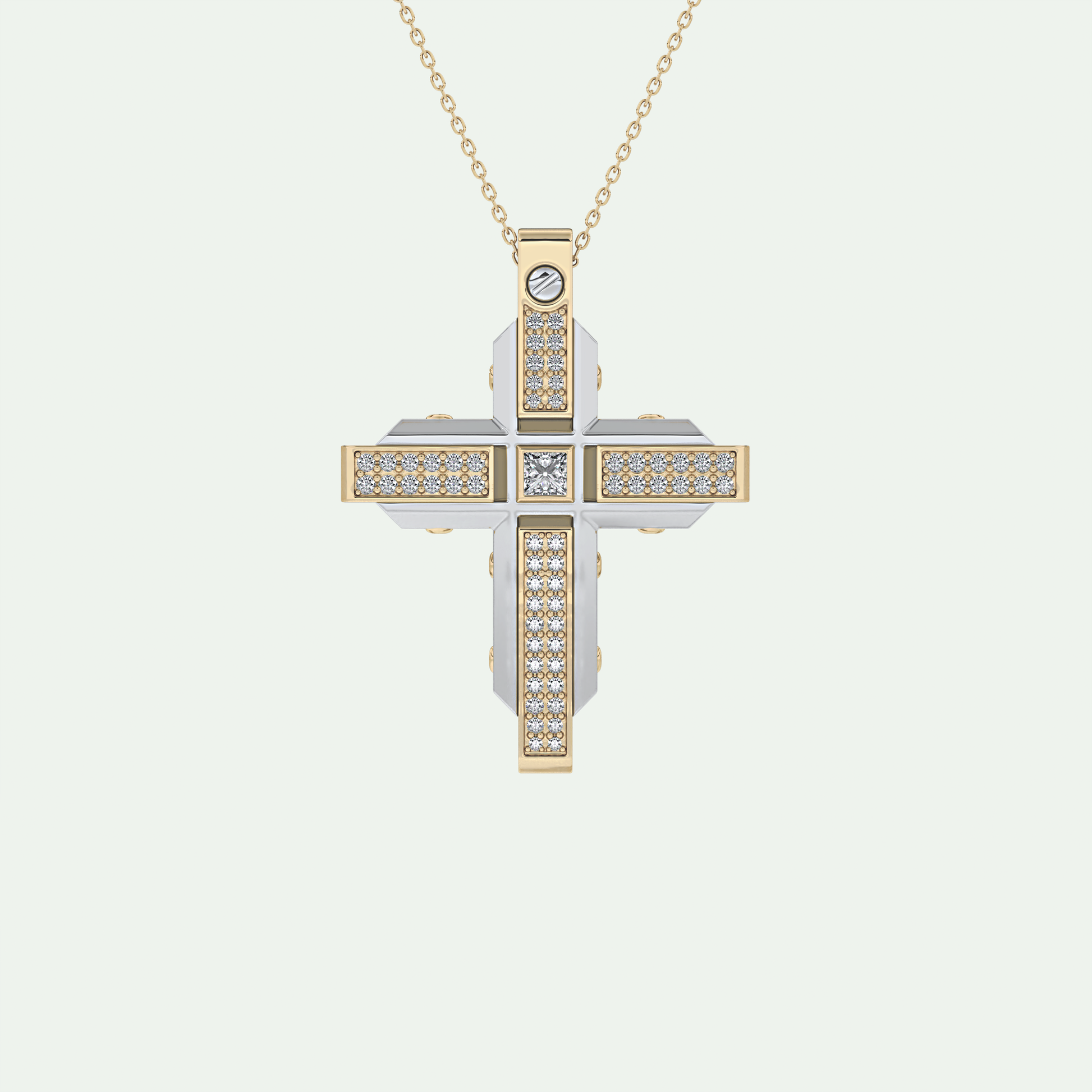 0.60 CT Polished Finish Cross Moissanite Diamond Two Tone Necklace For Him 1