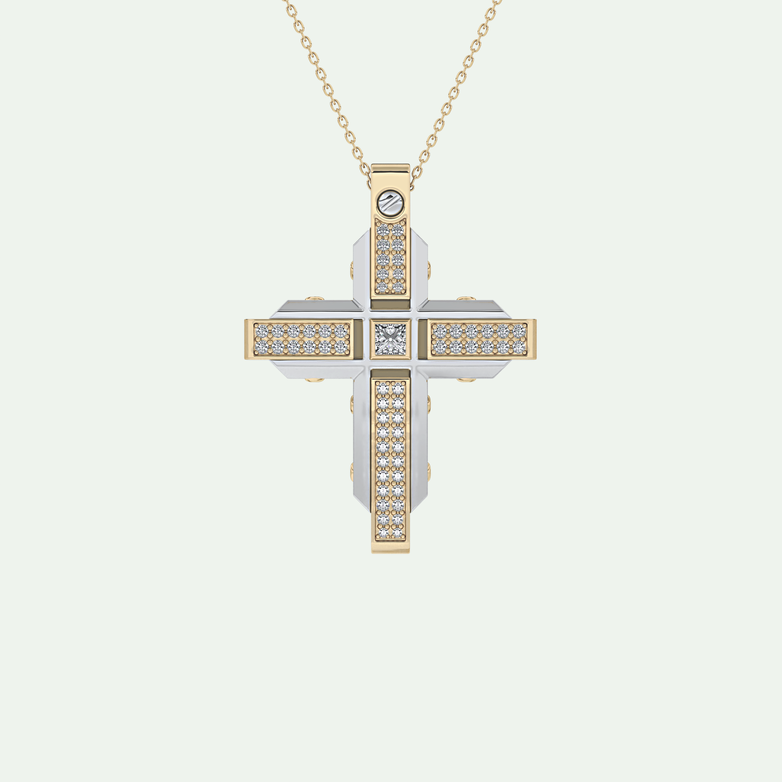 0.60 CT Polished Finish Cross Moissanite Diamond Two Tone Necklace For Him 1