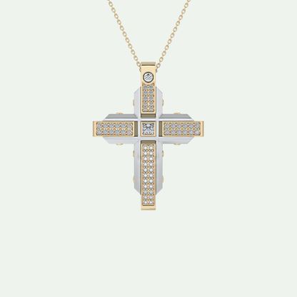 0.60 CT Polished Finish Cross Moissanite Diamond Two Tone Necklace For Him 1