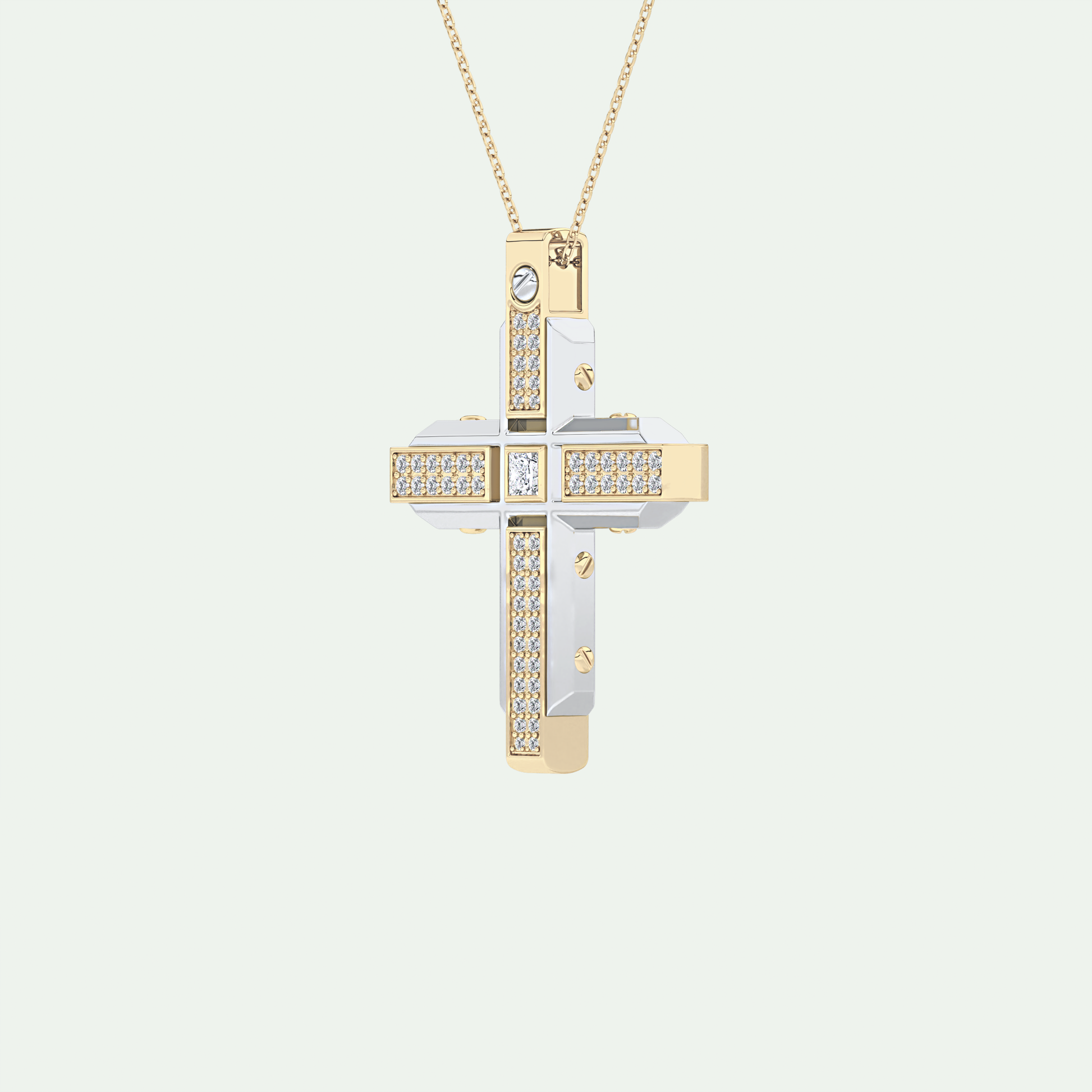 0.60 CT Polished Finish Cross Moissanite Diamond Two Tone Necklace For Him 2
