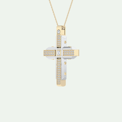0.60 CT Polished Finish Cross Moissanite Diamond Two Tone Necklace For Him 2