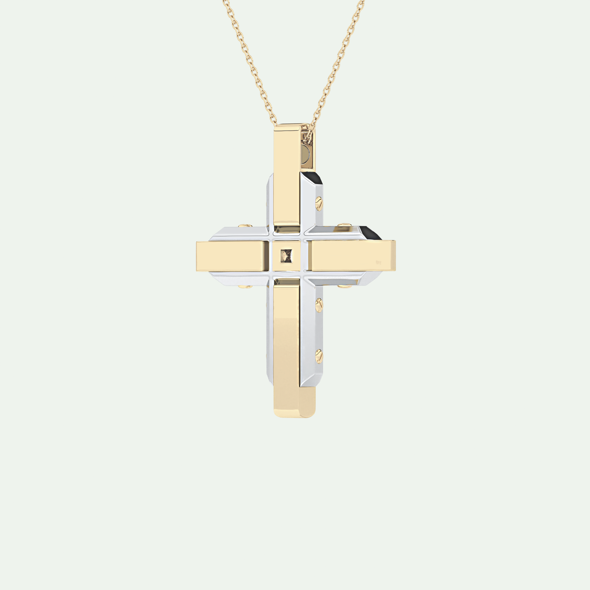 0.60 CT Polished Finish Cross Moissanite Diamond Two Tone Necklace For Him 3
