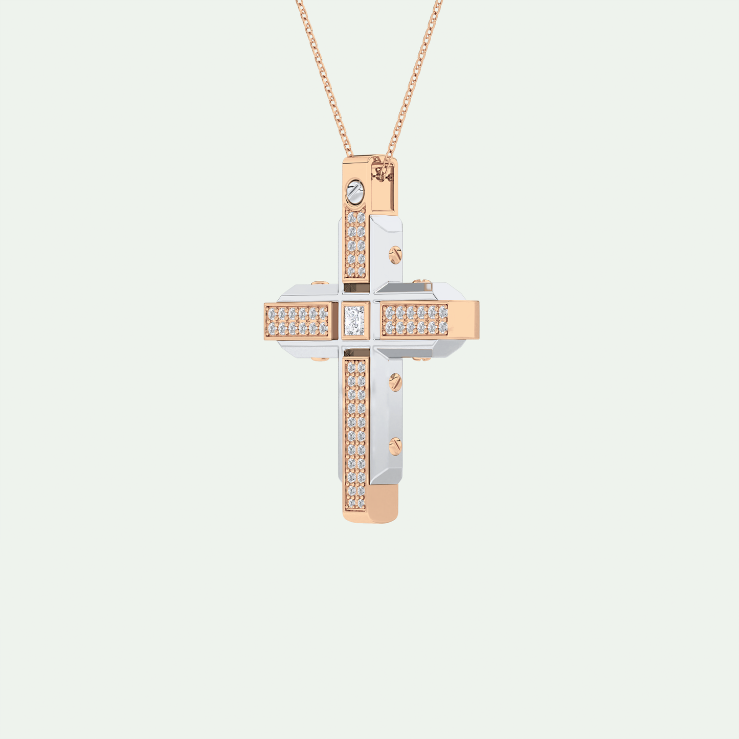 0.60 CT Polished Finish Cross Moissanite Diamond Two Tone Necklace For Him 6
