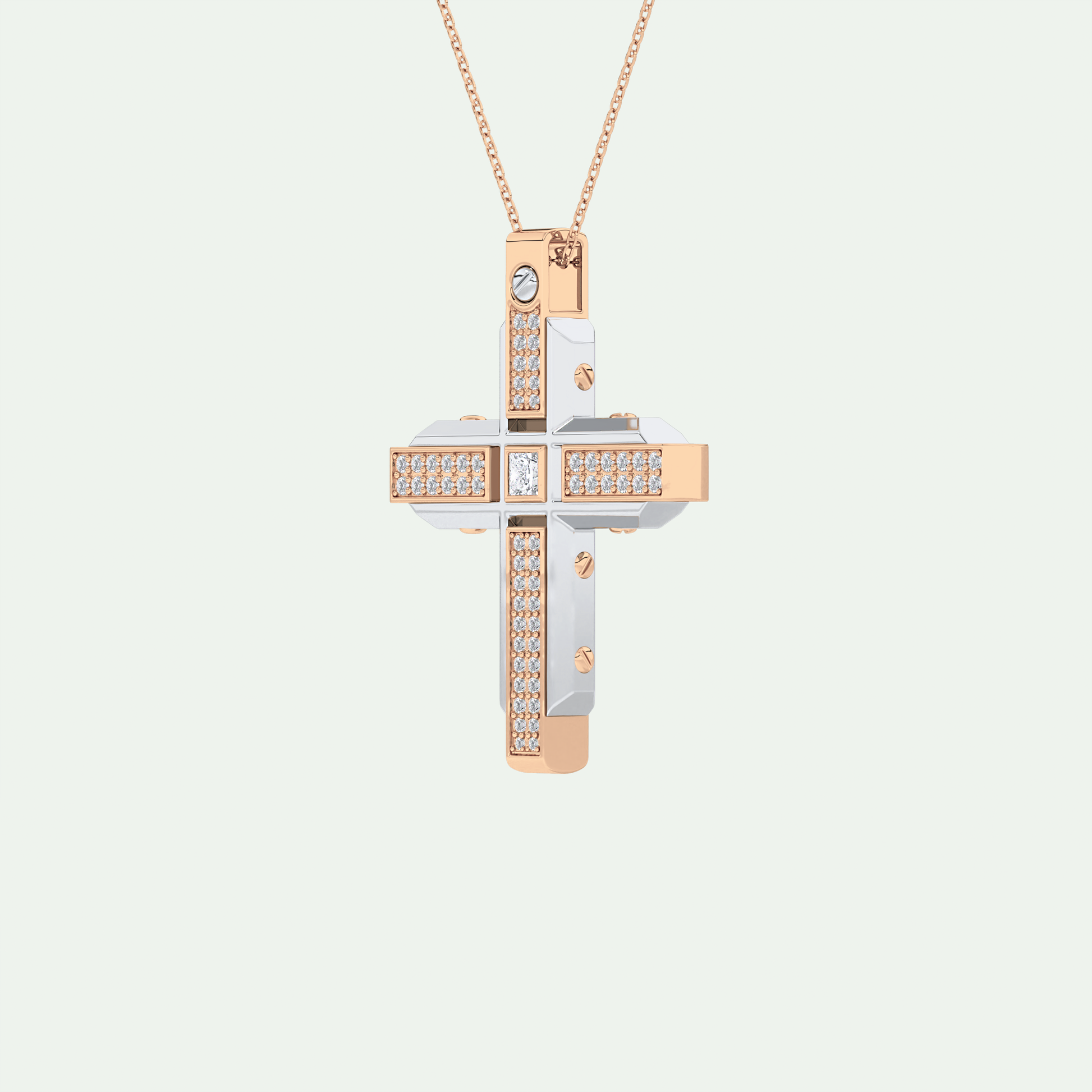 0.60 CT Polished Finish Cross Moissanite Diamond Two Tone Necklace For Him 6