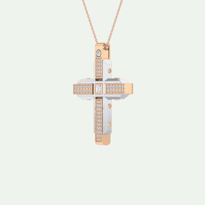 0.60 CT Polished Finish Cross Moissanite Diamond Two Tone Necklace For Him 6
