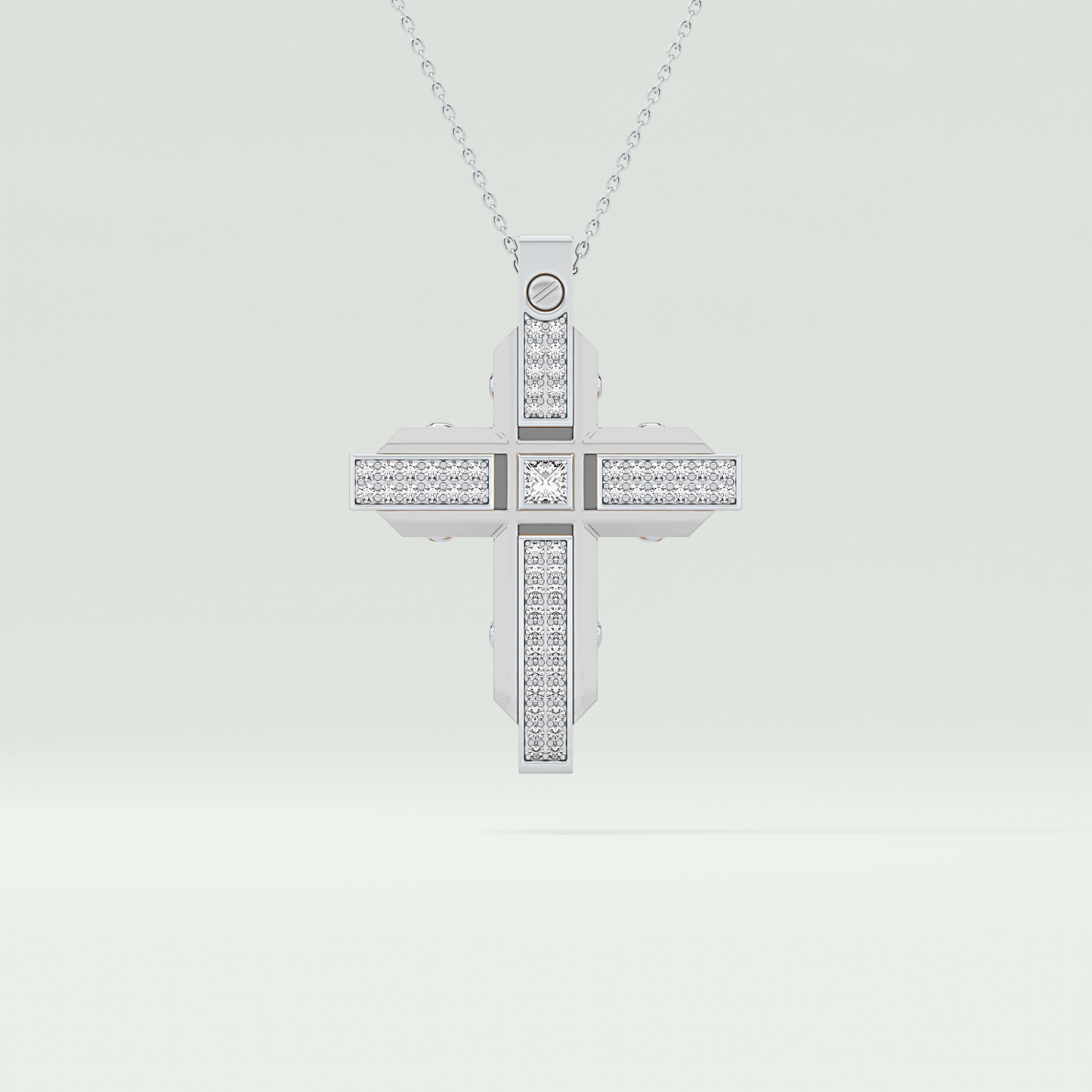 0.60 CT Princess & Round Cut Cross Moissanite Diamond Two Tone Necklace 5