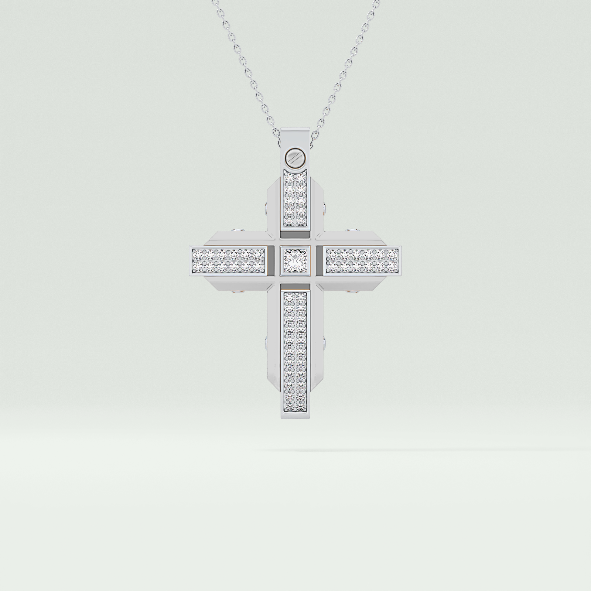 0.60 CT Princess & Round Cut Cross Moissanite Diamond Two Tone Necklace 5