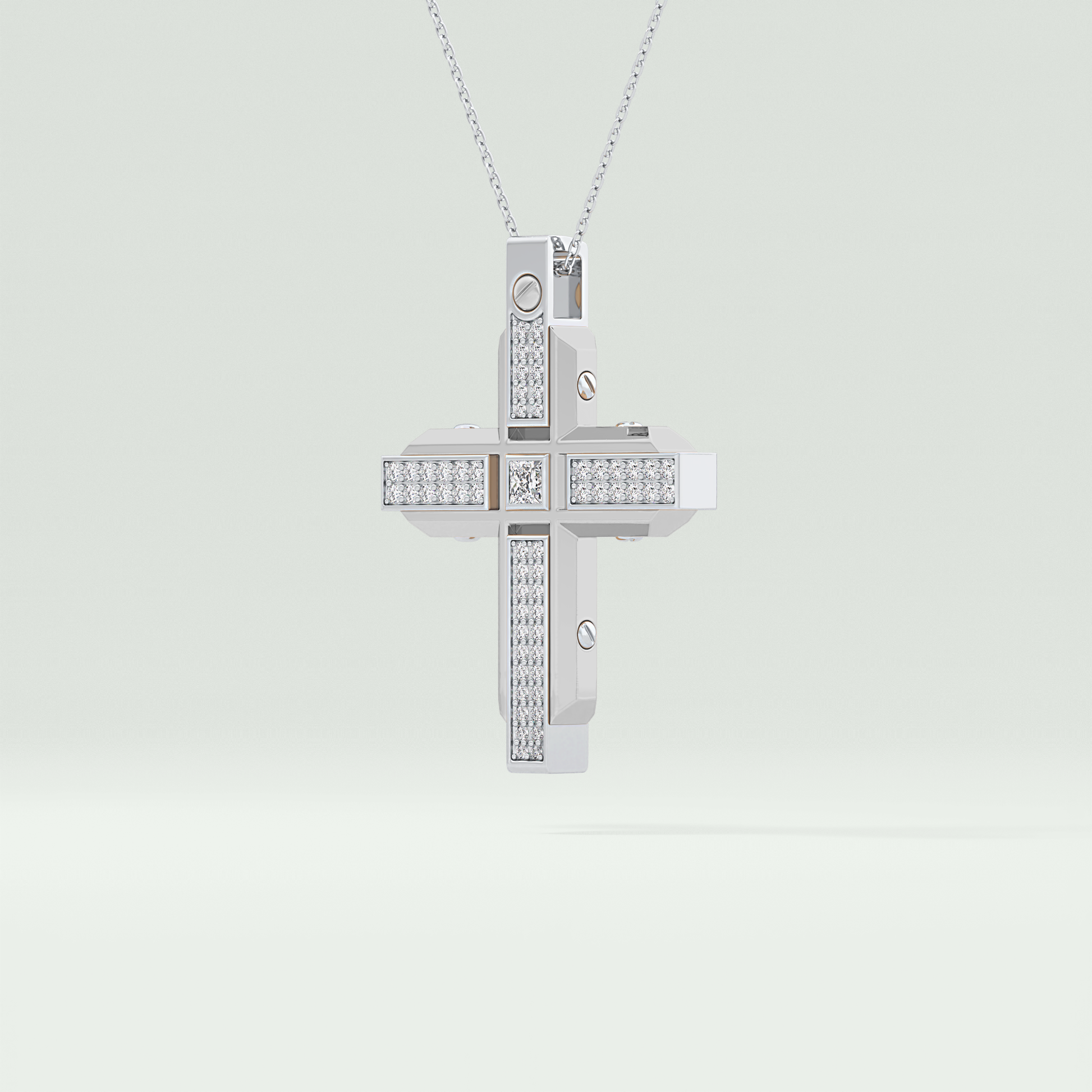 0.60 CT Princess & Round Cut Cross Moissanite Diamond Two Tone Necklace 7