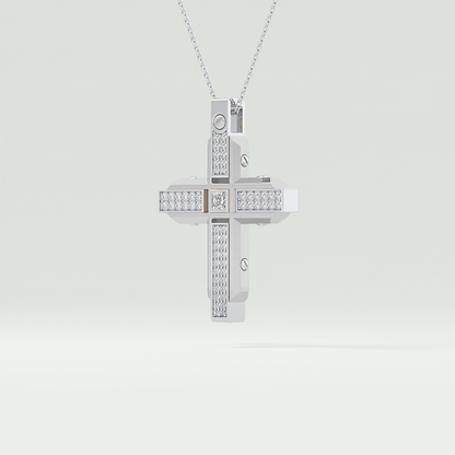 0.60 CT Princess & Round Cut Cross Moissanite Diamond Two Tone Necklace 7