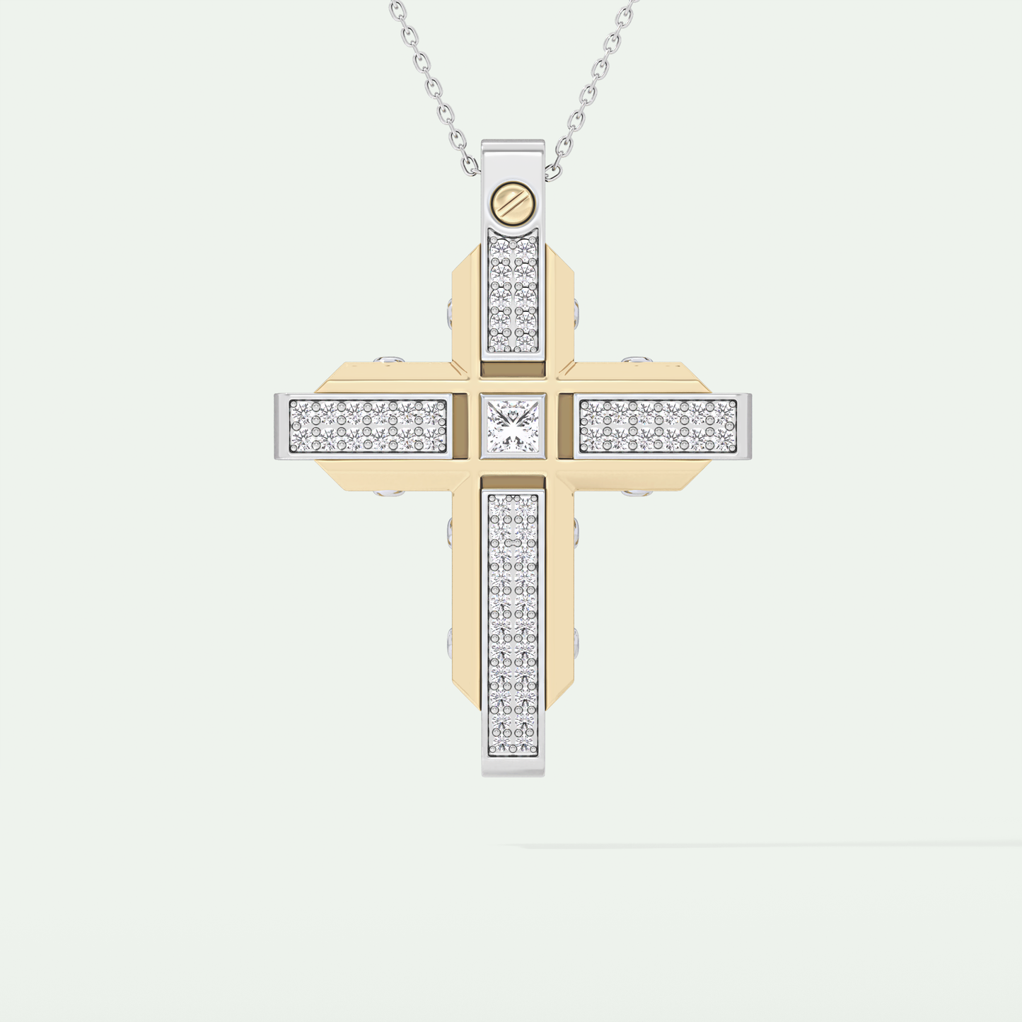 0.60 CT Unique Princess & Round Moissanite Diamond Stones Cross Necklace For Him 1