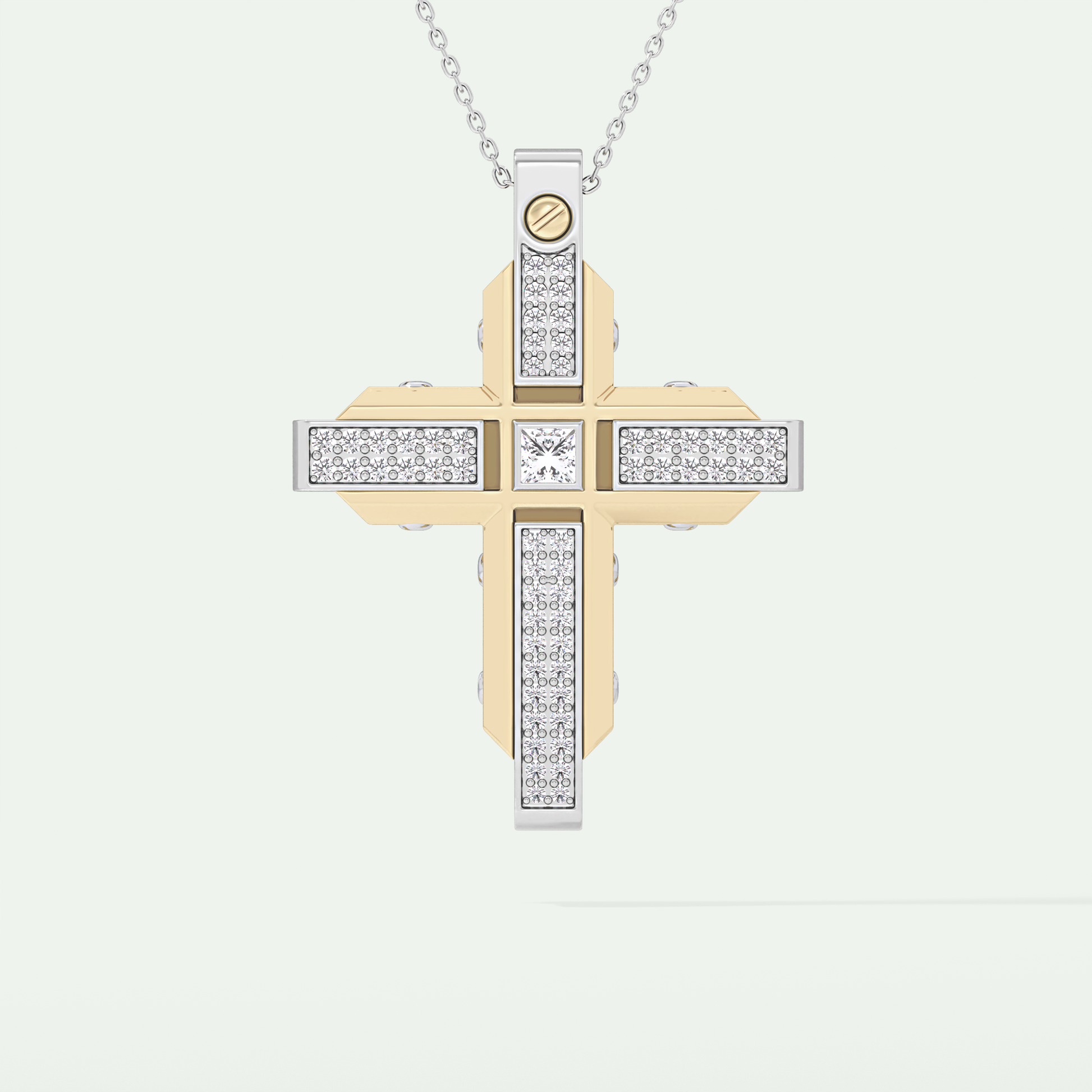 0.60 CT Unique Princess & Round Moissanite Diamond Stones Cross Necklace For Him 1