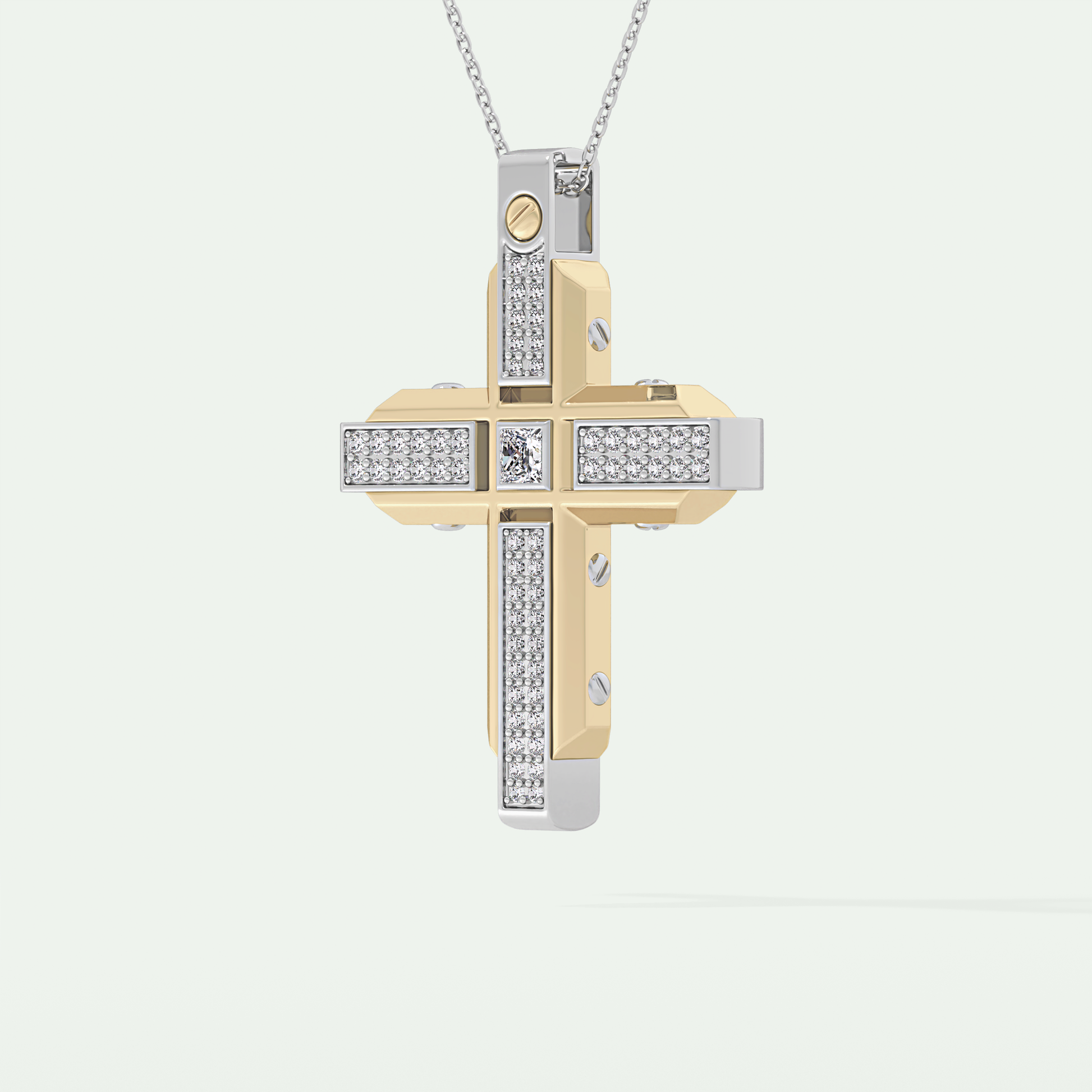 0.60 CT Unique Princess & Round Moissanite Diamond Stones Cross Necklace For Him 2