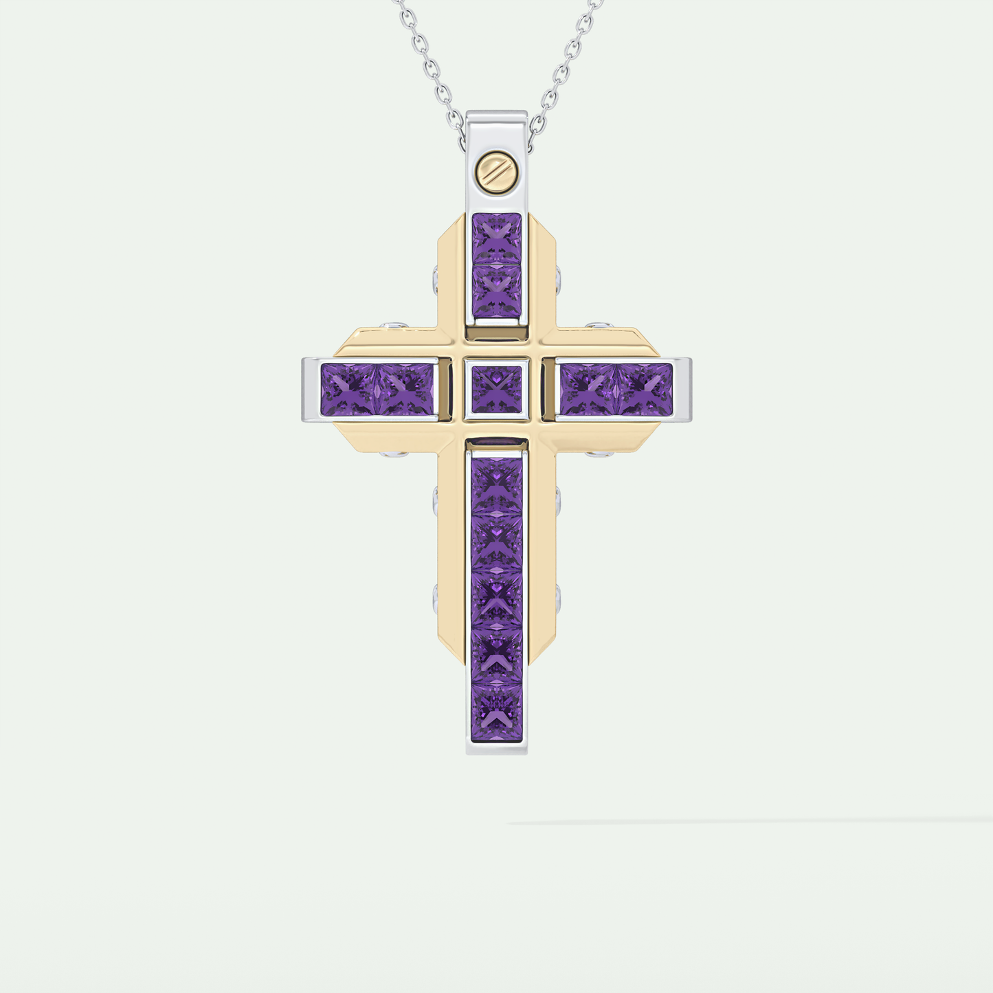 1.20 CT Polished Cross Purple Moissanite Diamond Necklace For Him 1