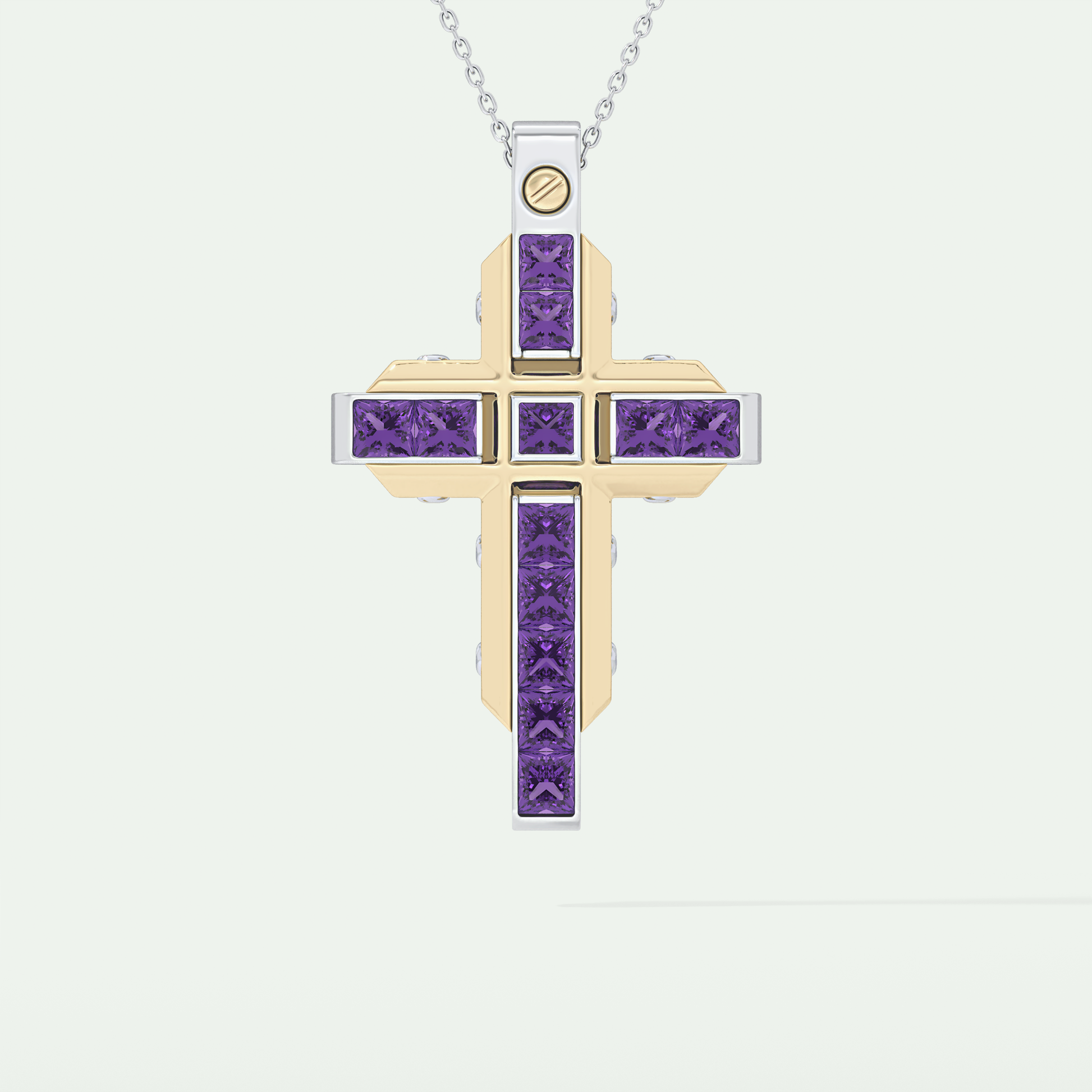 1.20 CT Polished Cross Purple Moissanite Diamond Necklace For Him 1