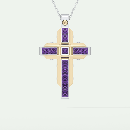 1.20 CT Polished Cross Purple Moissanite Diamond Necklace For Him 1
