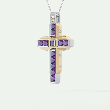 1.20 CT Polished Cross Purple Moissanite Diamond Necklace For Him 2