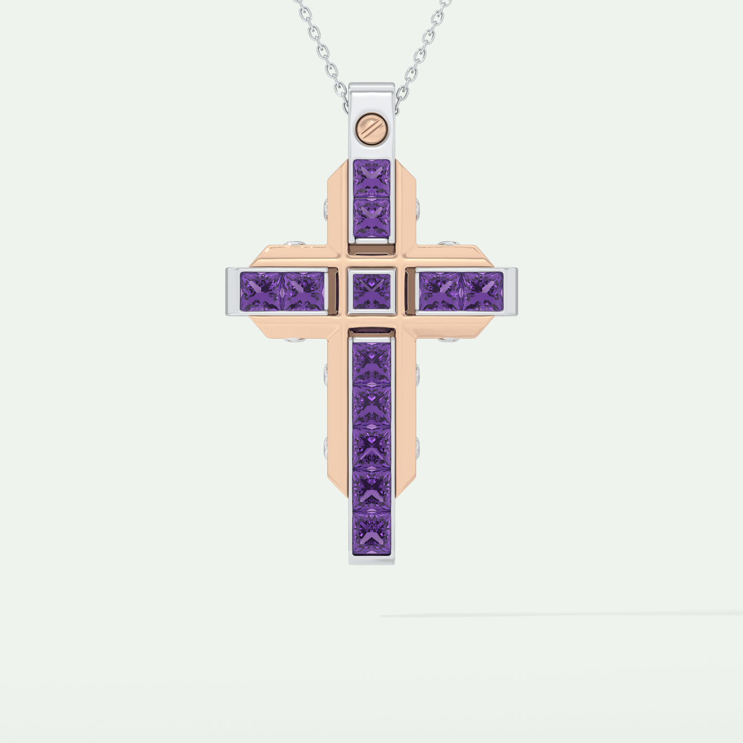 1.20 CT Polished Cross Purple Moissanite Diamond Necklace For Him 5