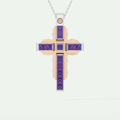 1.20 CT Polished Cross Purple Moissanite Diamond Necklace For Him 5