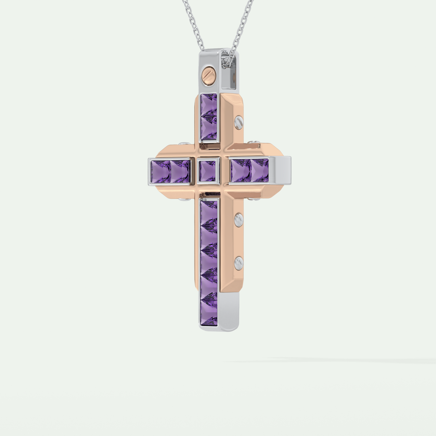 1.20 CT Polished Cross Purple Moissanite Diamond Necklace For Him 6