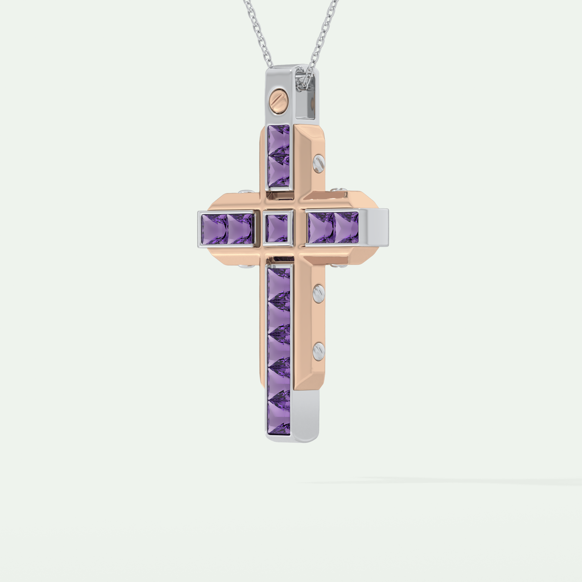 1.20 CT Polished Cross Purple Moissanite Diamond Necklace For Him 6