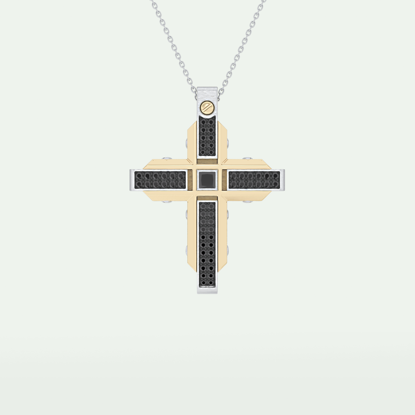 0.60 CT Polished Finish Cross Moissanite Diamond Two Tone Necklace For Him 10