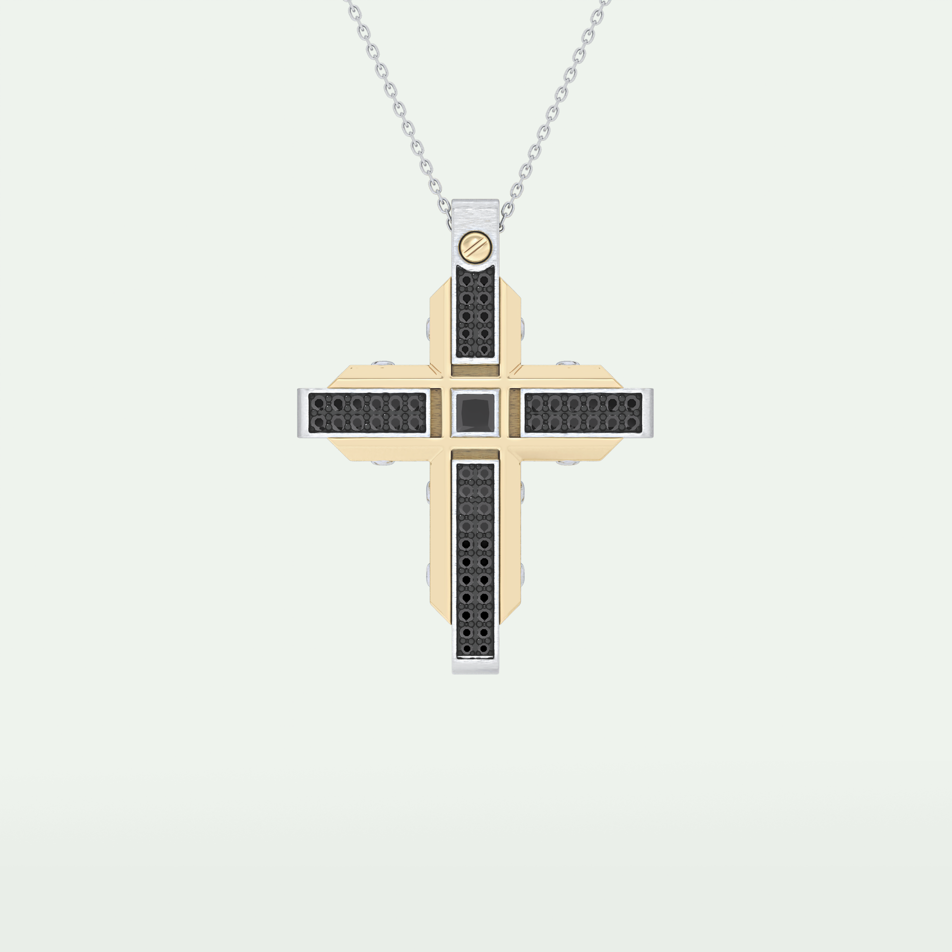 0.60 CT Polished Finish Cross Moissanite Diamond Two Tone Necklace For Him 10