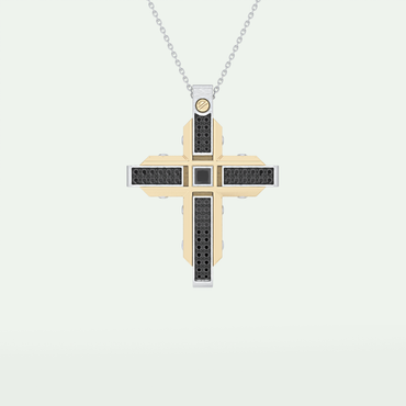 0.60 CT Polished Finish Cross Moissanite Diamond Two Tone Necklace For Him 10