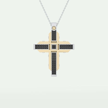 0.60 CT Polished Finish Cross Moissanite Diamond Two Tone Necklace For Him 10