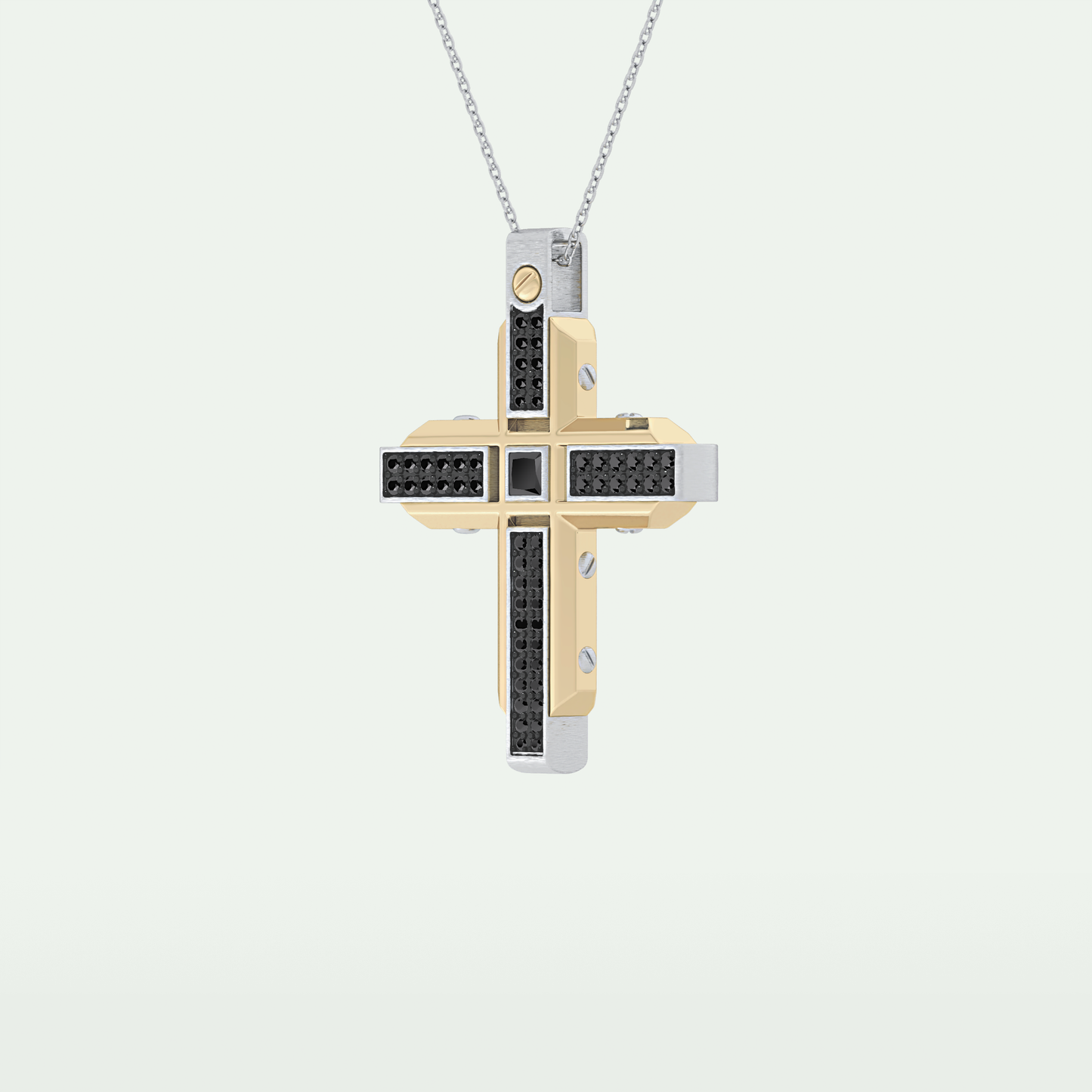 0.60 CT Polished Finish Cross Moissanite Diamond Two Tone Necklace For Him 11