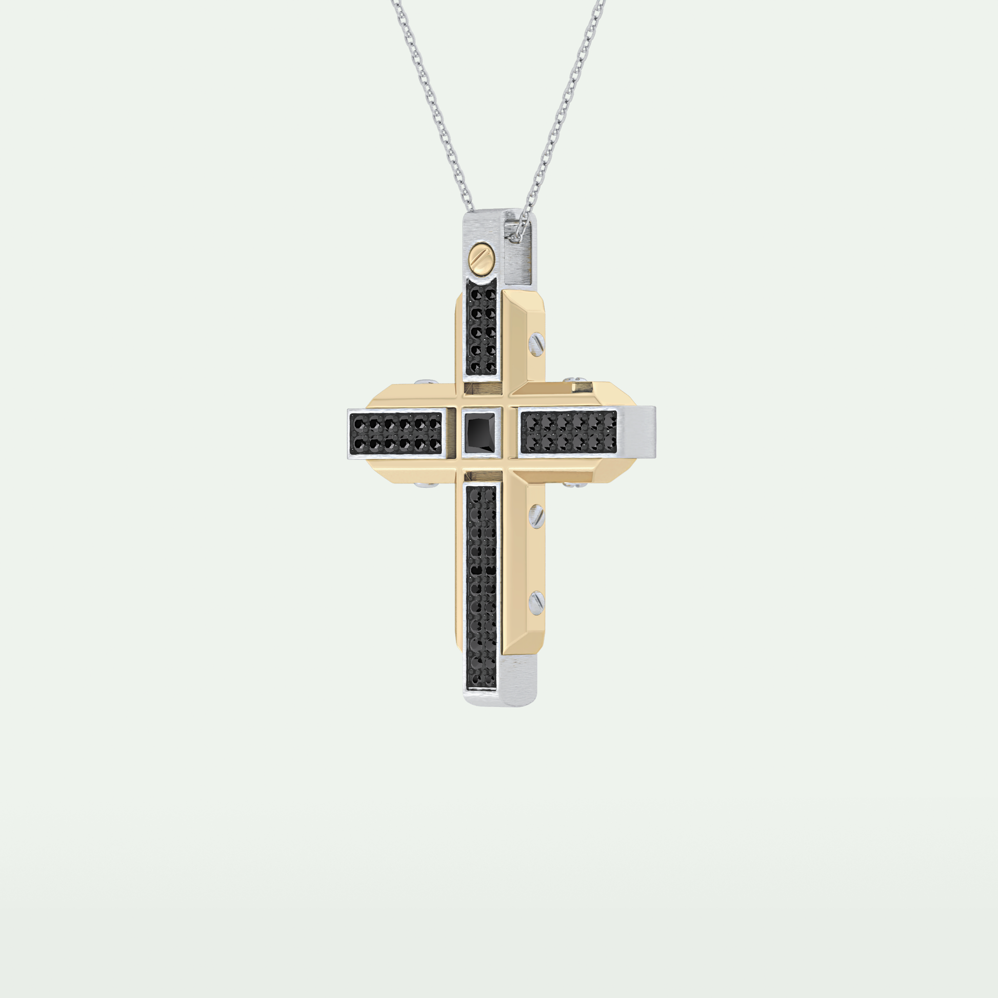0.60 CT Polished Finish Cross Moissanite Diamond Two Tone Necklace For Him 11