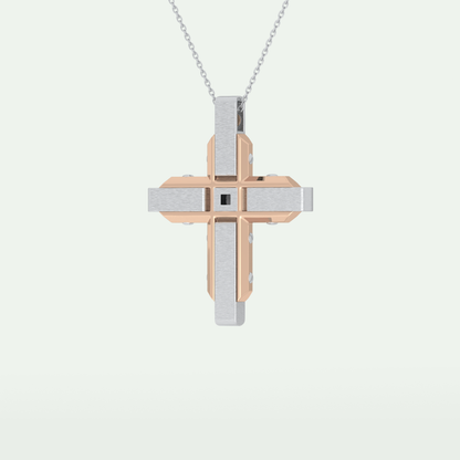 0.60 CT Polished Finish Cross Moissanite Diamond Two Tone Necklace For Him 7