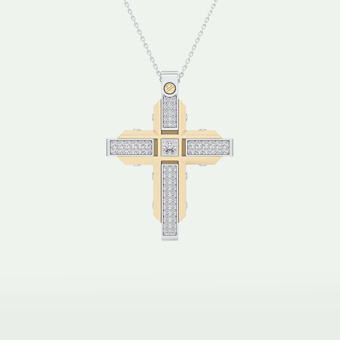 0.60 CT Princess & Round Cut Cross Moissanite Diamond Two Tone Necklace 1