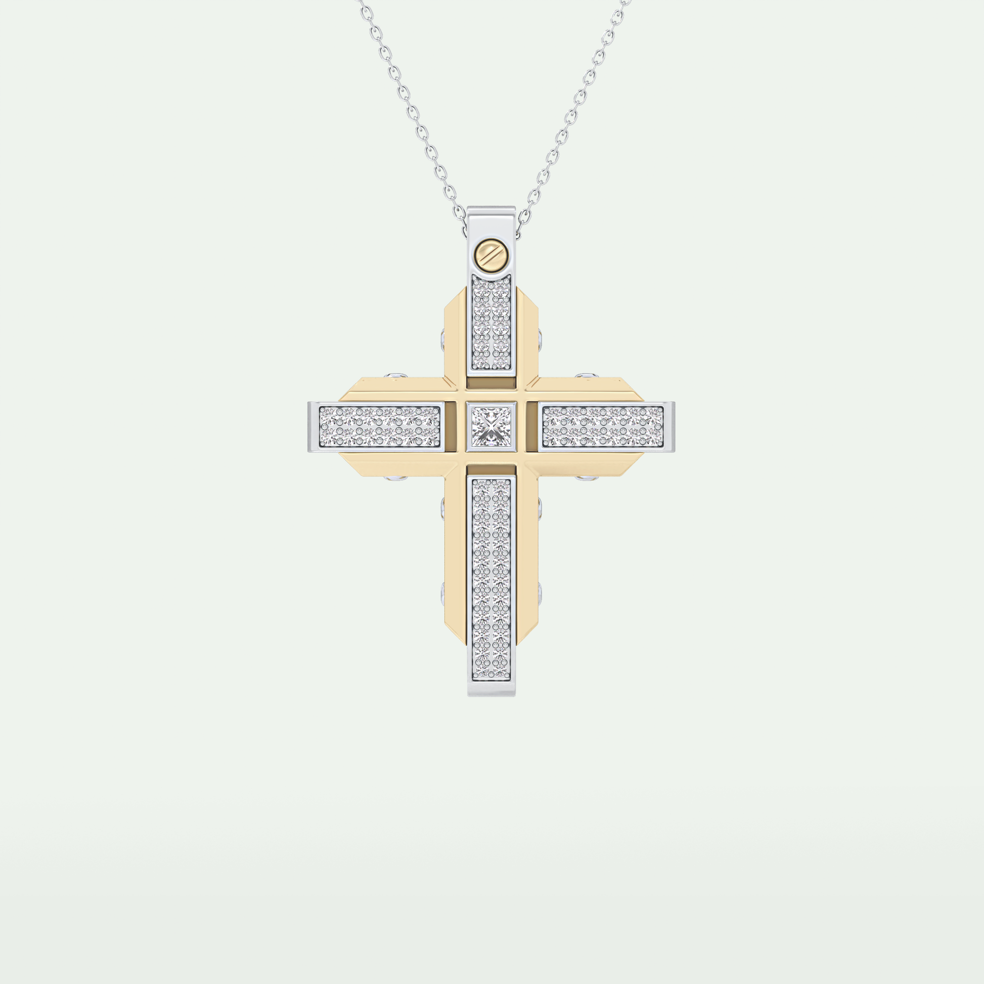 0.60 CT Princess & Round Cut Cross Moissanite Diamond Two Tone Necklace 1